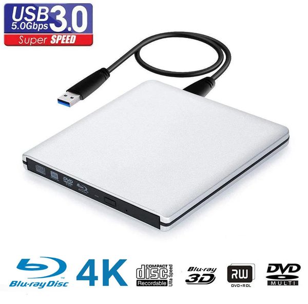 Ultra Slim External Optical Drive 4K Blu-Ray USB3.0 DVD Players 3D Blu-Ray Writer Reader CD / DVD 231221