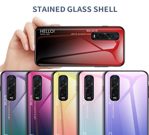 Color de gradiente ultra delgado Case de vidrio templado liso para Oppo Find x2 Pro Realme 6 Pro A9 Reno 2 Z Realme 59111583