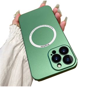 Fundas de teléfono de plástico magnético ultradelgadas para iPhone 15, 14, 11, 12, 13 Pro Max Plus, cubierta a prueba de golpes con protector de pantalla de cámara de cristal