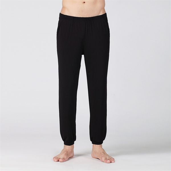 Ultra suave transpirable 95% pantalones de fibra de bambú hombres verano negro comodidad cintura elástica cordón pantalones deportivos para el hogar Casual 210715