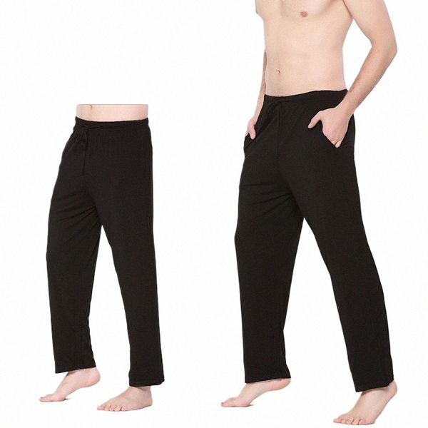 Pantalones ultra suaves transpirables 95% de fibra de bambú Hombres Verano Negro Confort Cintura elástica Cordón Pantalones deportivos para el hogar Casual 67Sq #