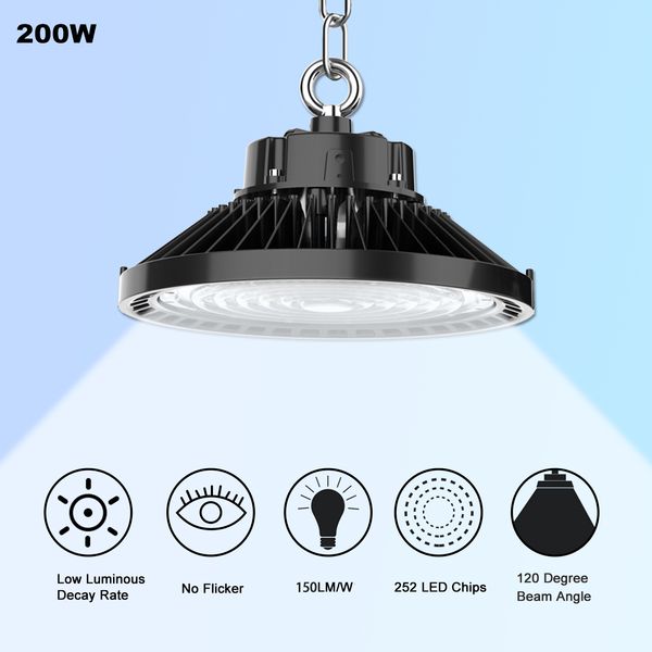 Luz LED para techo alto UFO de 5000K, 240W, 200W, 150W, luces LED para tienda, lámpara Highbay, accesorios de iluminación para almacenes industriales