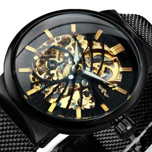 Montre mécanique automatique Ultra fine pour hommes, motif d'oiseau doré, bracelet en maille, squelette, 215e