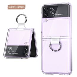 Estuches transparentes ultradelgados con soporte para anillo Cristal transparente PC duro Cubierta protectora para teléfono a prueba de golpes para Samsung Galaxy Z Flip 3 4 5G Flip4 Flip3