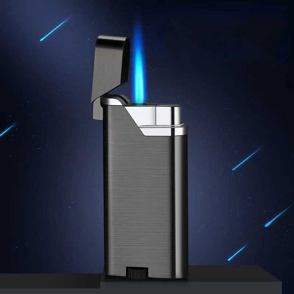 Encendedor Turbo de butano de llama azul ultrafino, Mini encendedores cuadrados de Metal de Gas, accesorios para fumar cigarrillos 1300C
