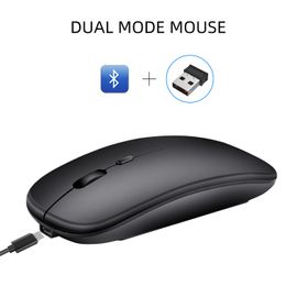 Ratón inalámbrico Bluetooth ultrafino, tableta recargable, portátil, oficina, modo dual, Bluetooth y ratones 2,4G silenciosos