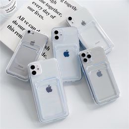 Coques de téléphone en TPU souple cristal avec fente pour carte pour iPhone 14 Plus 13 Pro Max Mini 12 11 XR 8 housse de Protection de caméra