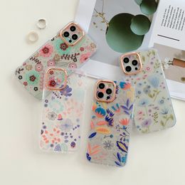 Fundas de teléfono ultrafinas galvanizadas IMD suave TPU transparente Floral para iPhone 13 12 11 Pro Max XR XS X 8 7 Plus funda de flores