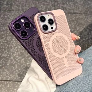 Ultra Dunne Warmteafvoer Mesh Grid Magneet Case voor iPhone 15 13 12 14 11 Pro Max Matte Harde Stalen magneet Schokbestendige Cove