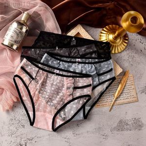 Ultra Mince Dentelle Maille Voir À Travers La Culotte Mignonne Lolita Kawaii Coeur Impression Sexy Drill Lingerie Plus La Taille Femme Sous-Vêtements 6XL L220802