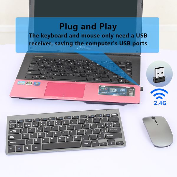 Combinación de teclado y ratón inalámbrico ultrafino de bajo ruido 2,4G ratón inalámbrico para Mac Pc Windows XP/7/10 Android Tv Box