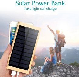 Ultra Thin Solar Power Bank 20000mAh Batterie externe Chargeur rapide Double panneau solaire portable USB Powerbank avec lumière flash2256777