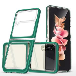 Ultra Transparent Slim Phone Cases pour Samsung Galaxy Z Flip4 Flip3 Le plus récent Clear Acrylique Anti-choc Couverture Arrière Mode Simple Design Vert