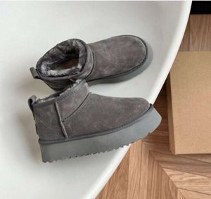 Botas ultra uggssy de diseñador para mujer, botas de nieve con plataforma, zapatos cálidos de piel de Australia, botines esponjosos de tobillo castaño de cuero Real para mujer, color marrón antílope