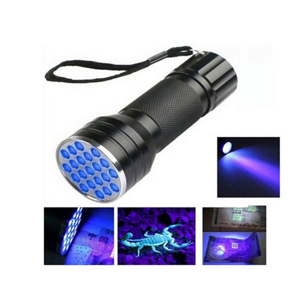 Ultra Violet Blacklight 21 LED lampe de poche lampe torche UV lumière DHL Fedex livraison gratuite (UV-21)