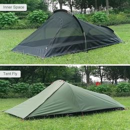 Ultralight Outdoor Single Person Camping Tent Waterbestendige Tent Aviation Aluminium Ondersteuning Draagbare slaapzak Tent 240422