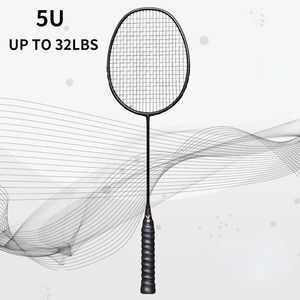 Raquette de badminton professionnelle ultralégère 5U raquette de badminton en fibre de carbone raquette d'entraînement de compétition sportive jusqu'à 32LBS 240304