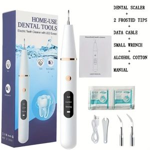 Kit de nettoyage buccal électrique à ultrasons, dissolvant de tartre dentaire, fil dentaire de nettoyage avec 4 modes de nettoyage, kit de brosse de blanchiment des dents étanche à la maison