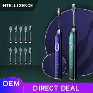 ultrasone elektrische tandenborstel sonic usb oplaadbare metalen tandenborstel ipx7 waterdicht met 10 vervangende opzetborstels