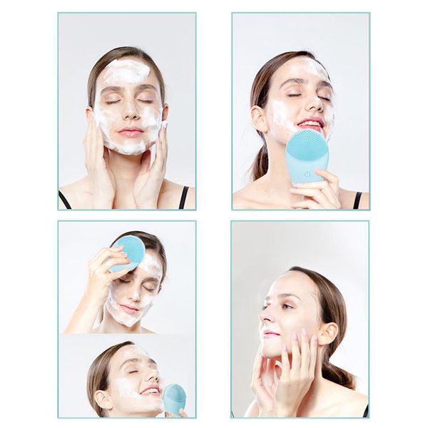 Brosse de nettoyage du visage électrique en silicone ultrasonique Nettoyant pour le visage sonique Nettoyant pour la peau Mini Brosse de massage de lavage rechargeable Y1313Y