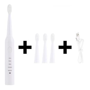 Brosse à dents électrique sonique Ultra sonique, rechargeable par USB, brosse électronique lavable pour blanchir les dents avec 4 têtes de rechange