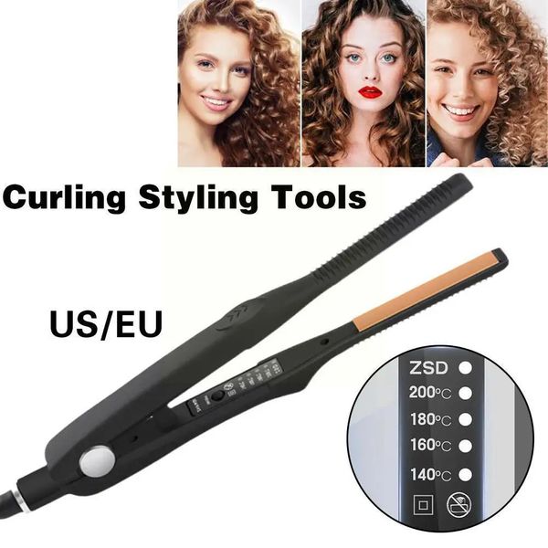 Lisseur de cheveux ultra-mince Styler professionnel peigne lissant fer à lisser boucles brosse à friser laine épaisse O4D0 240104