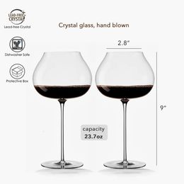 Verres à vin rouge soufflées à la main ultra-rédaction avec un verre en cristal en cristal de longue tige cadeau unique pour notes-annonaire Noël 240408