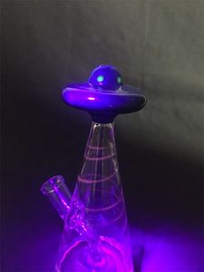 Verre à fumer Ouverture ultraviolette Bong en verre UFO 7 pouces Pipes à fumer enivrantes Plate-forme pétrolière Bol en verre de 14 mm ColorfulRed Stripe Bong Diffuseur UFO