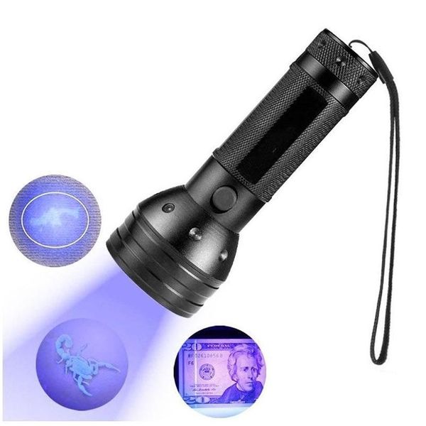 Lámpara de desinfección ultravioleta Linterna LED ultravioleta 51 LED 395 Nm Tra Luz de antorcha violeta Detector de luz negra para orina de perro Mascota Stai Ote2W