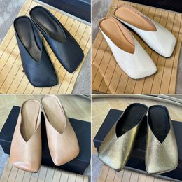uma designer dames pantoffels vierkante neus platte muilezel schoenen klompen loafers sandalen luxe leren bootschoenen