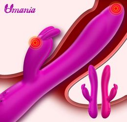 Umania Rabbit Vibrator Clitoris Stimulator Gspot Orgasme Seksspeeltjes USB Opladen Verwarming Vagina Massage Dildo's voor Vrouwen Volwassen Y20067605422
