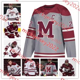 UMass Hockey Jersey 20 Liam Gorman 21 Sebastian Tornqvist 22 Nick Van Tassell 28 Bo Cosman 30 Michael Hrabal UMass Minutemen Jerseys Op maat gestikte heren jeugd