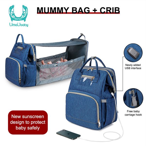 Umaubaby Sacs à couches pour bébé pré-conçus pour maman USB Baby Care Sac à dos Multifonction Sac de maternité étanche Maman Sacs de poussette LJ201013
