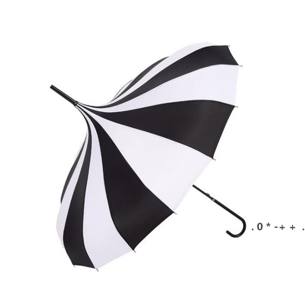 Parapluie à rayures noires et blanches, longues poignées, pagode Bumbershoot, photographie créative fraîche, parapluie à tige droite, poignée courbée GCB14614