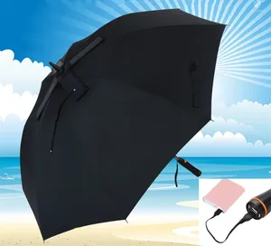 Paraplu's Diameter 119 cm Op zonne-energie Automatische oplaadpanelen Elektriciteitsventilator Anti-donder Glasvezel Winddicht Draagbare batterij Golfparaplu