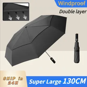 Paraplu's 130 cm Automatische vergrote dubbellaagse paraplu voor heren Winddicht Weerbestendig zonnescherm Pure kleur Opvouwbaar Zonnig Regenachtig