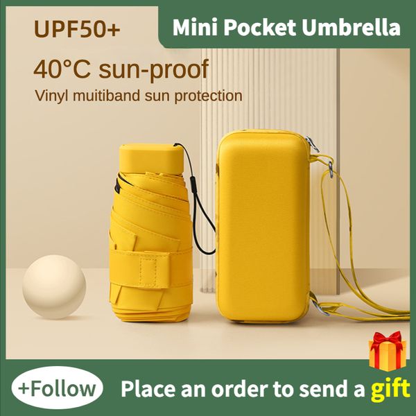 Paraguas 15 cm Mini paraguas de bolsillo compacto para mujer Luz 6 pliegues Protección solar Sol y lluvia Bolsa de tarjeta pequeña Paraguas Paraguas Mujer 230731