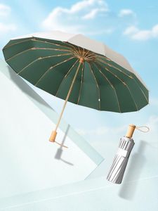 Parapluies Parapluie pliant à 16 os en titane et argent, résistant au soleil, grand format, résistant au vent et aux UV