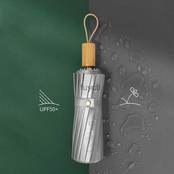 Parapluies 16 Squelette Parapluie UV pliant à 3 plis Ti Argent Revêtement noir Parapluie ensoleillé et pluvieux Parasol Protection solaire et protection UV Upf50 + YQ240112