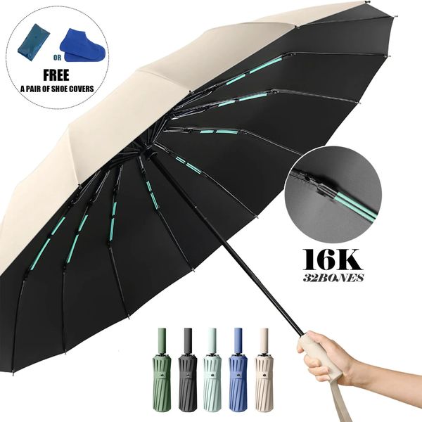 Parapluies 16k doubles os grand parapluie hommes femmes à vent compact et pliage automatique Business luxe de luxe pluie 231213