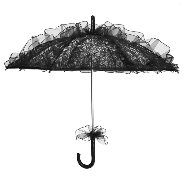 Umbrellas 1pc Bride Lace Umbrella Tea Party Decoración Dama Dama para boda (negro)