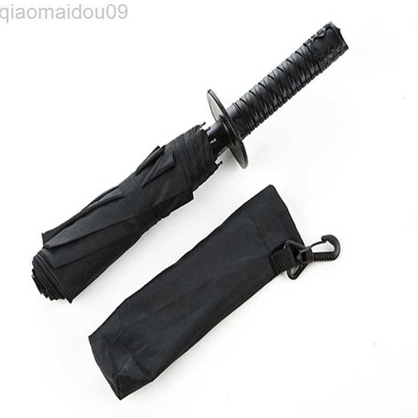 Paraguas 1pc creativo Samurai japonés Ninja-como espada daga forma paraguas mango largo negro lluvia sol cuchillo plegable paraguas AA230410