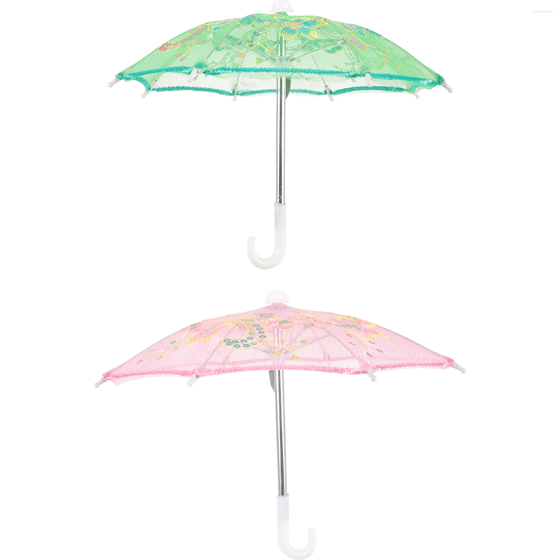 Guarda-chuvas 2 peças casa adorável guarda-chuva de mesa bonito mini chuva decorações para bebês metal decorativo infantil bonecas americanas