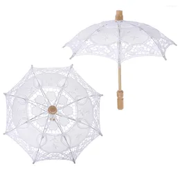 Parapluies 2 pcs Prop Parapluie Décor Mariée Dentelle Parasol Broderie Mariage Po Manche En Bois Coton Filles Blanc