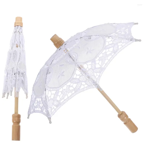 Paraguas 2 PCS Prop Paraguas Elegante Encaje Novia Sombrilla Decoración de boda Vintage Adorno de madera blanco para la lluvia