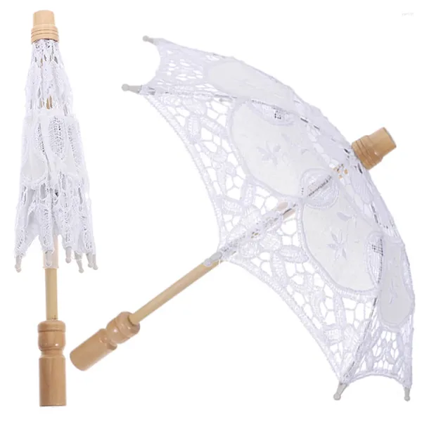 Parapluies 2 pcs Prop Parapluie pour pluie dentelle parasol prendre bain mariage poignée thé décor mariée blanc