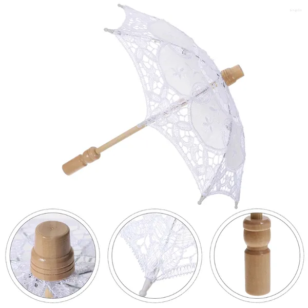 Parapluies 2 pcs Prop Parapluie Parasol en dentelle pour mariage Voile de mariée Ornement de pographie en bois