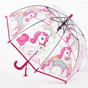 Parapluies 2024 Enfants Couleur Princesse Avec Reliure Belle Transparente En Plastique Impression Licorne Parapluie Kawaii Fille