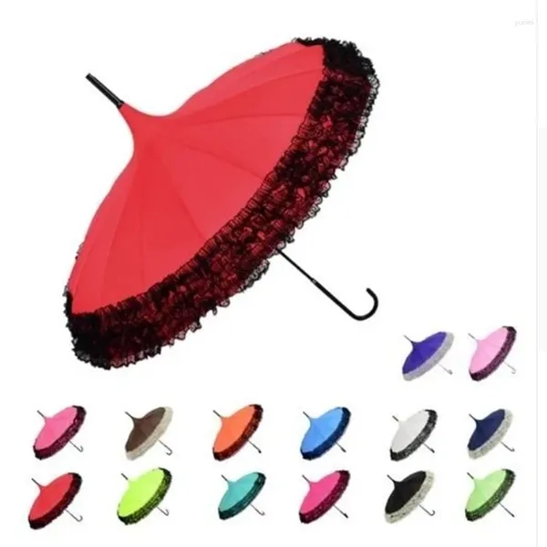 Parapluies 20pcs / lot 14 couleurs pagode parapluie longue poignée dentelle golf fantaisie ensoleillé et pluvieux dame parasols