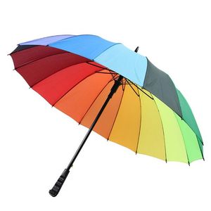 Parapluies 20pcs arc-en-ciel parapluie longue poignée crochet 16k haute qualité droite coupe-vent colorf pongé femmes hommes ensoleillé pluvieux goutte livrer dhjut